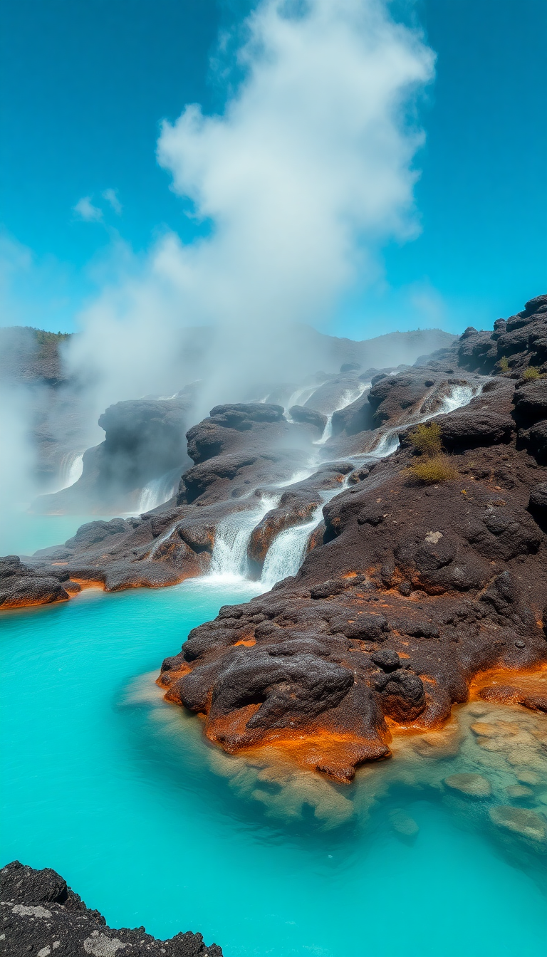 Volcanic Hot Springs Steam Rising Photorealistic Wallpaper
