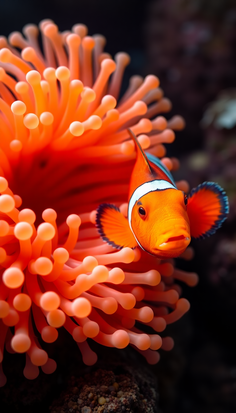 Anemone And Clownfish Macro Vibrant Photorealistic Wallpaper