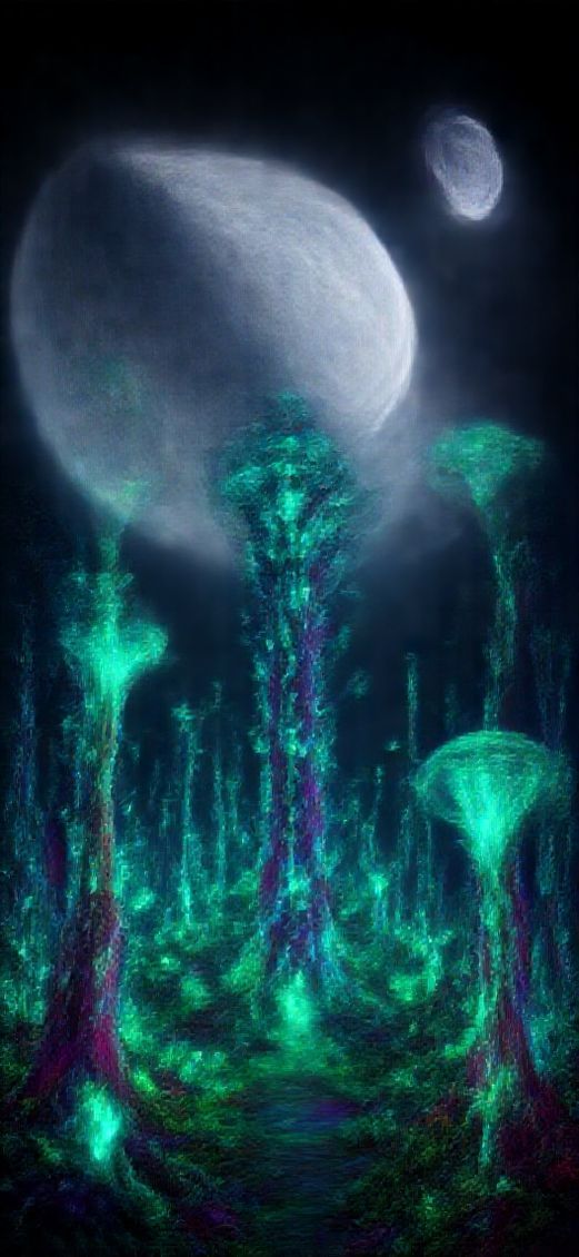 Bioluminescent Alien Forest On Distant Digital art Wallpaper