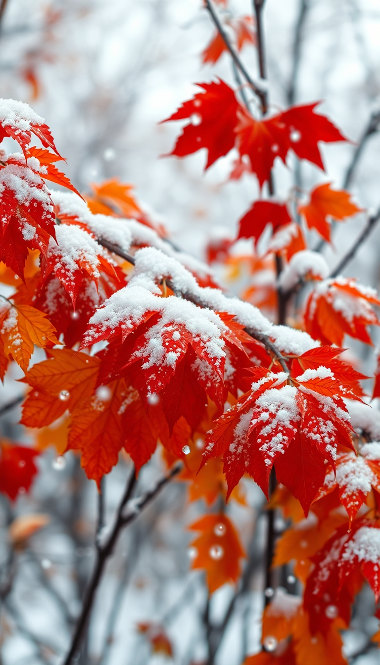 First Snow Falling On Autumn Photorealistic Wallpaper