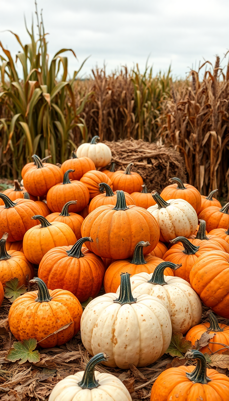 Autumn Harvest Pumpkins Corn Farm Photorealistic Wallpaper