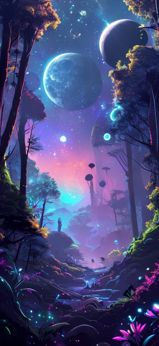 Bioluminescent Alien Forest On Distant Digital art Wallpaper