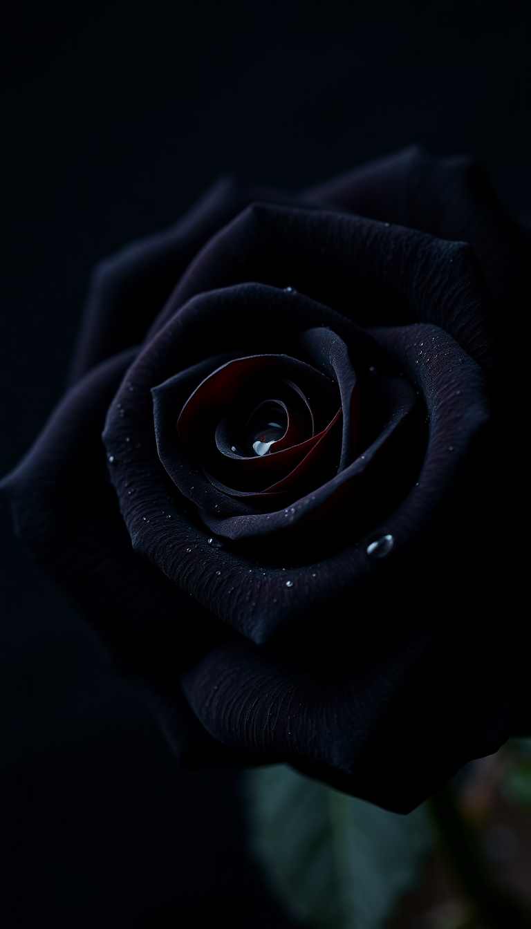Black Rose With Water Droplets Photorealistic Wallpaper