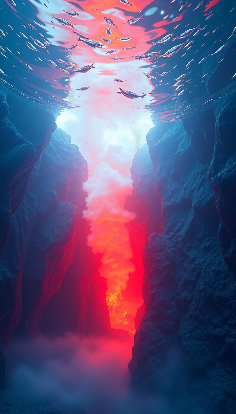 Underwater Volcano Vents Smoke Sea Photorealistic Wallpaper