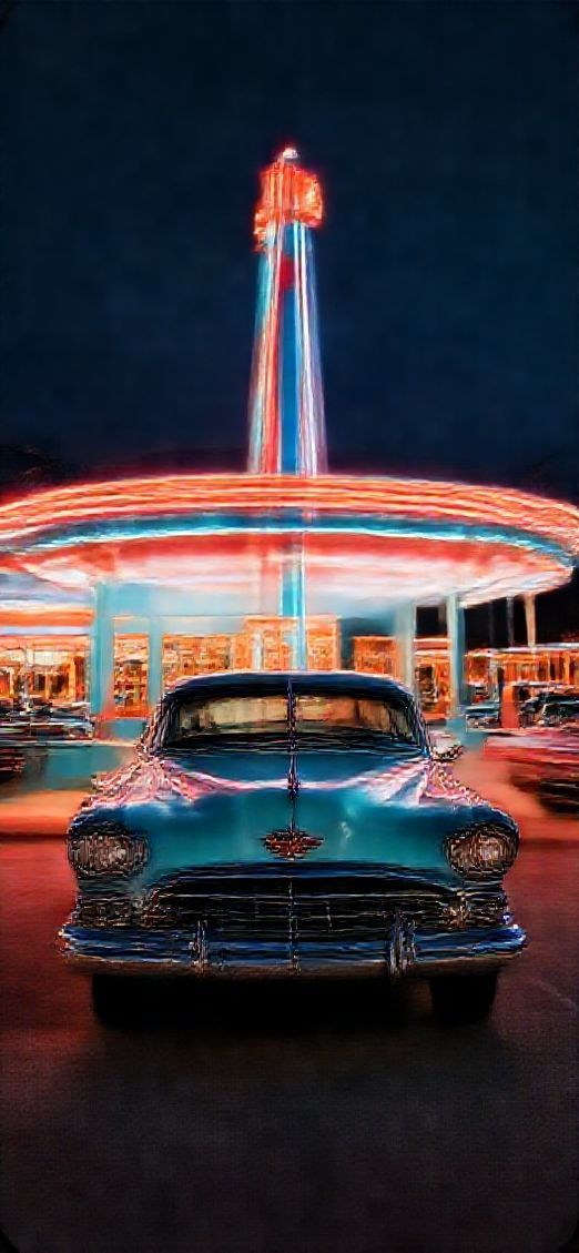 Drive-in Movie Theater Night Classic Photorealistic Wallpaper