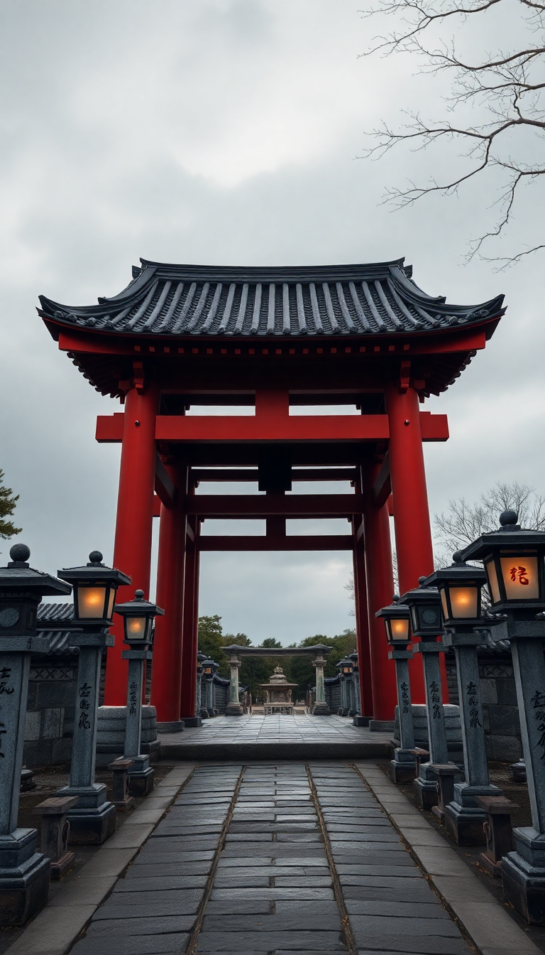 Japanese Temple Gate Torii Path Photorealistic Wallpaper