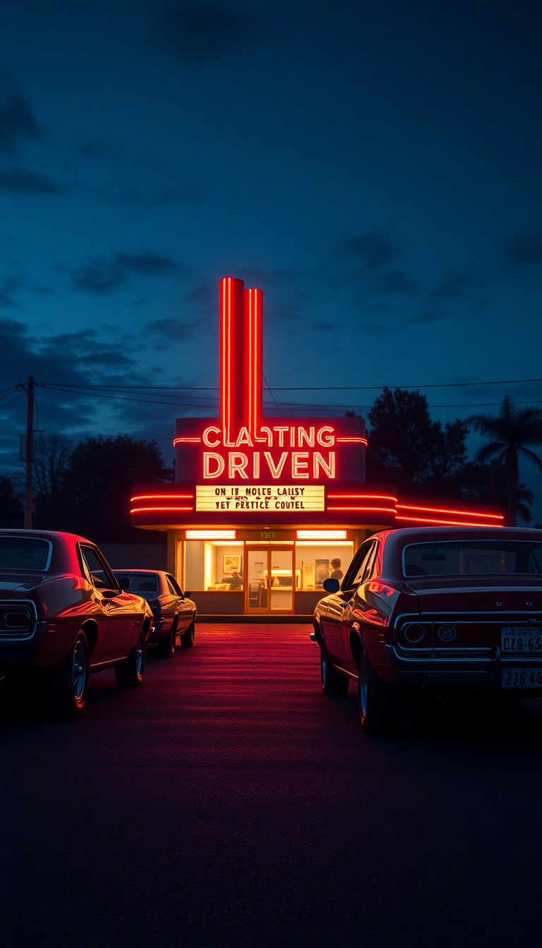 Drive-in Movie Theater Night Classic Photorealistic Wallpaper