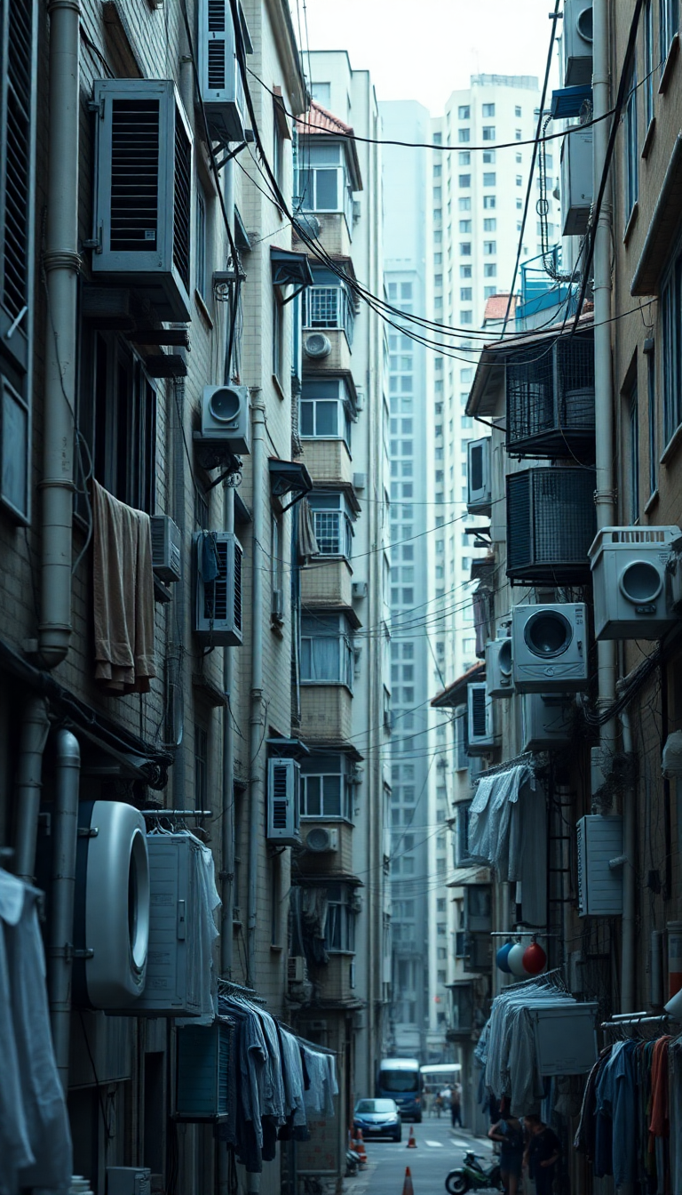 Hong Kong Density Apartments Laundry Photorealistic Wallpaper