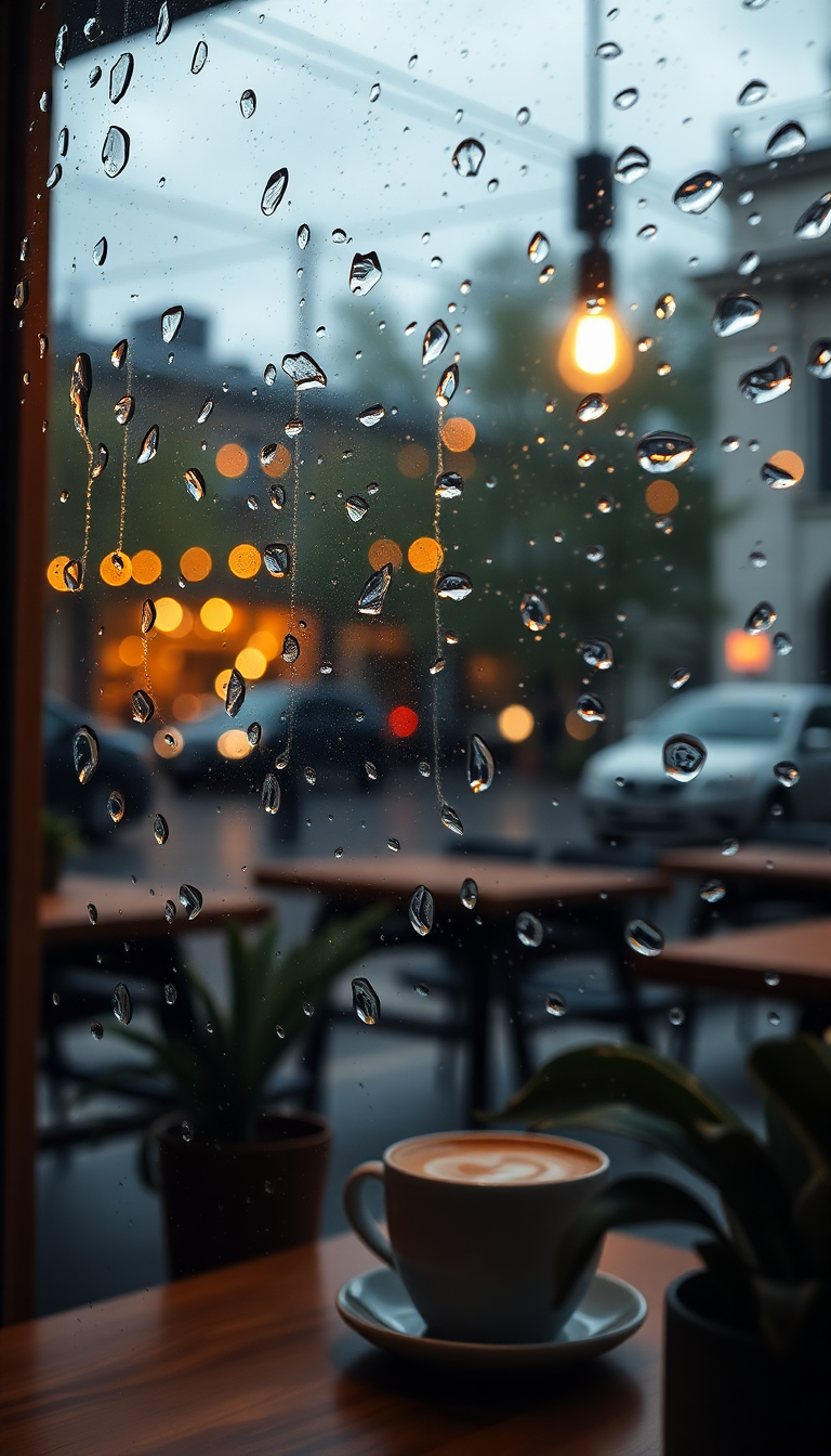 Coffee Shop Window Rain Outside Aesthetic Wallpaper