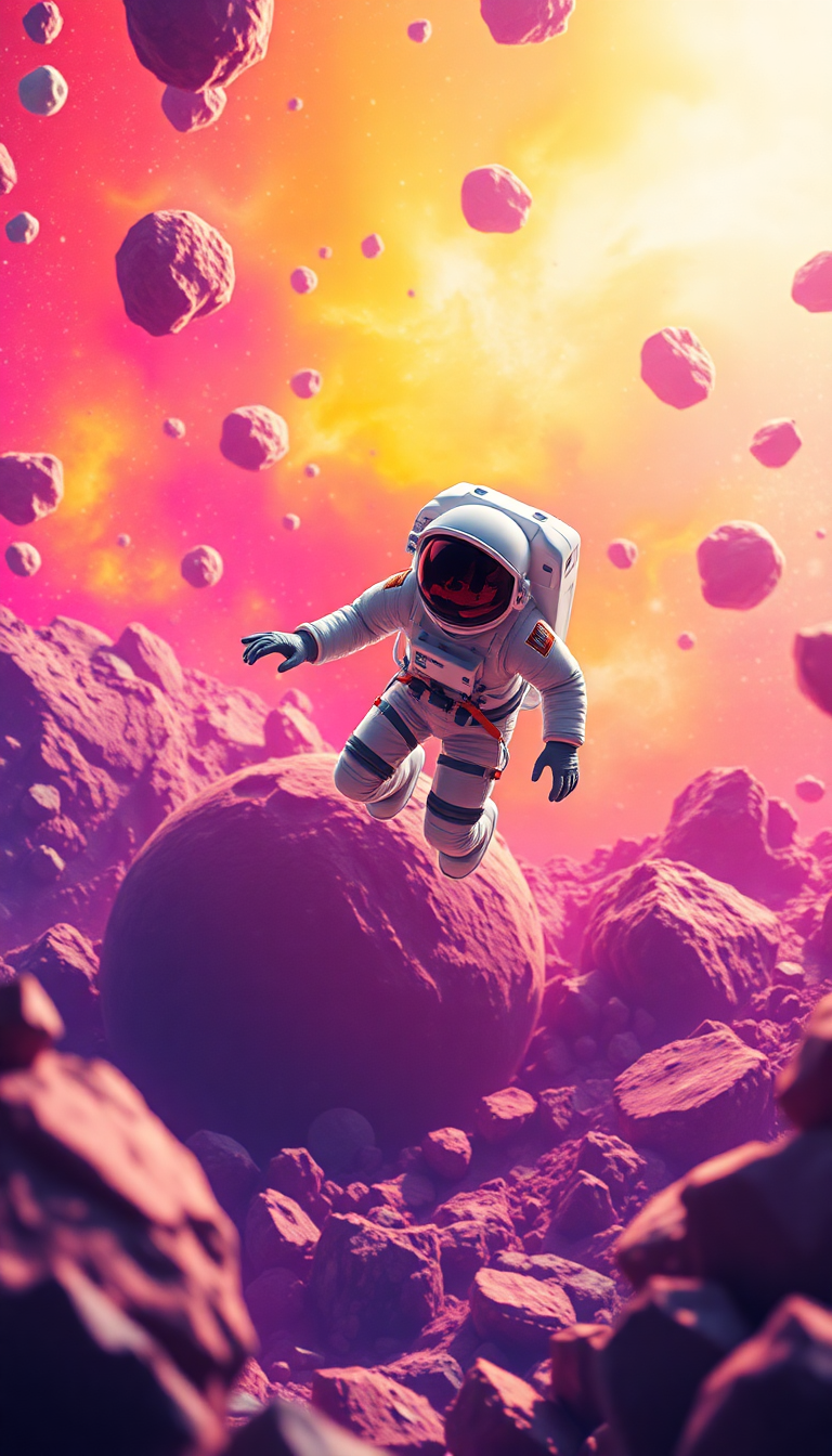 Monochrome Floating Through Colorful Asteroid Field Wallpaper