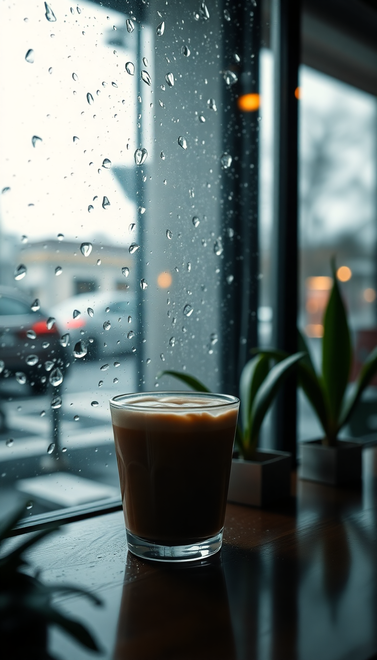 Coffee Shop Window Rain Outside Aesthetic Wallpaper