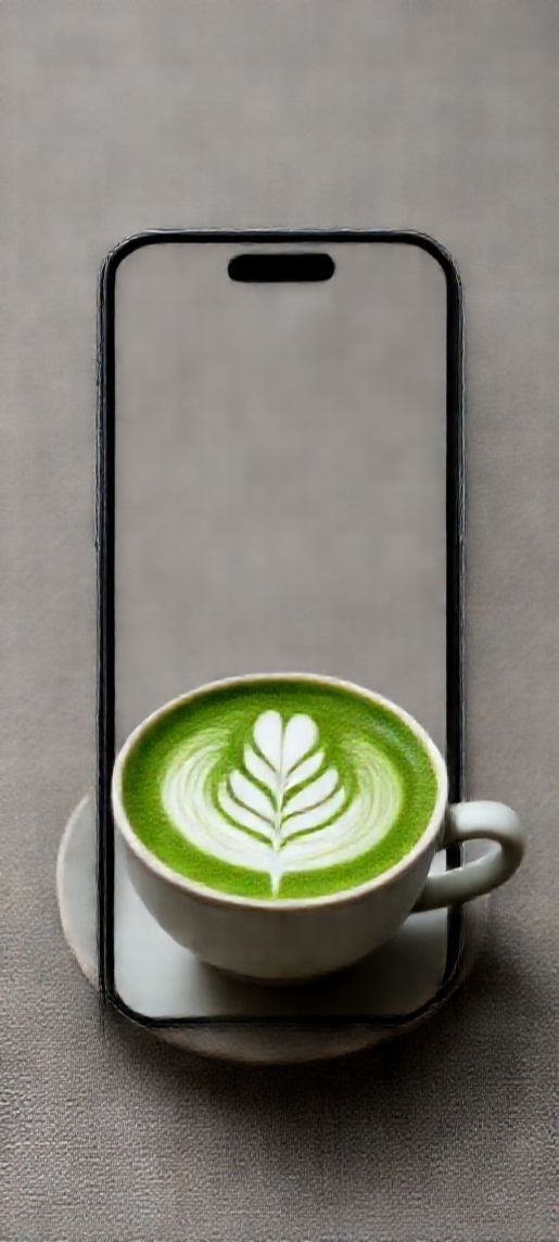 Matcha Latte Art Leaf Pattern Photorealistic Wallpaper