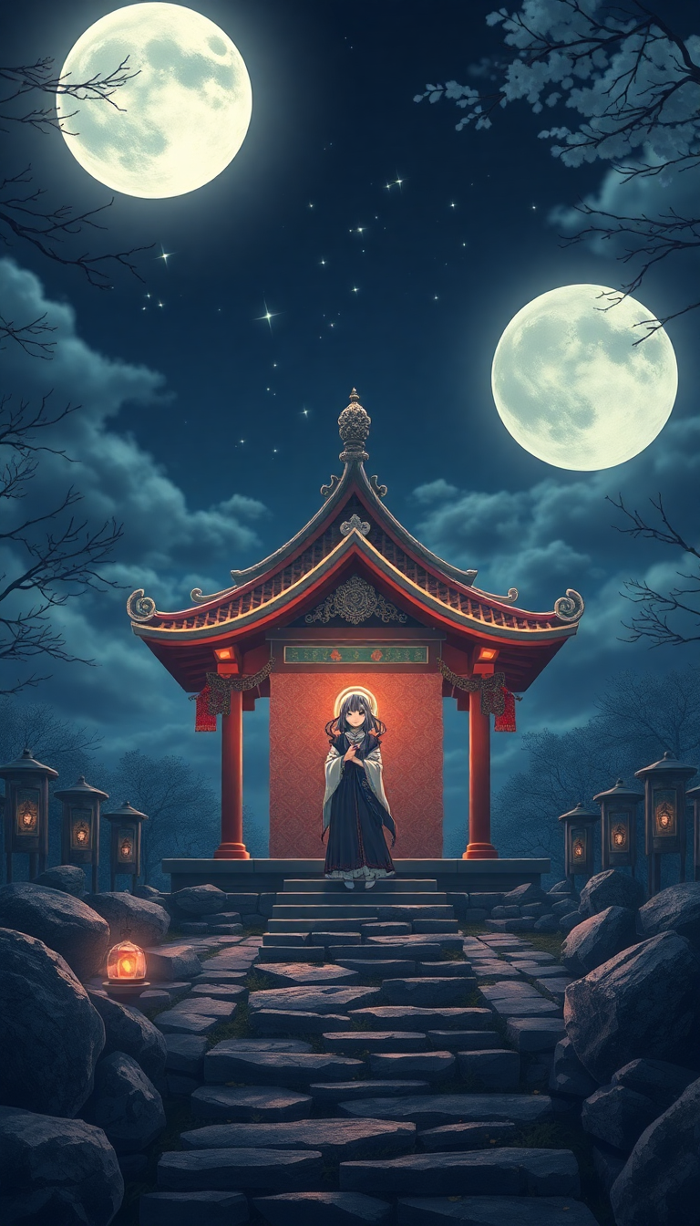 Moonlit Shrine Maiden Anime Mystical Anime Wallpaper