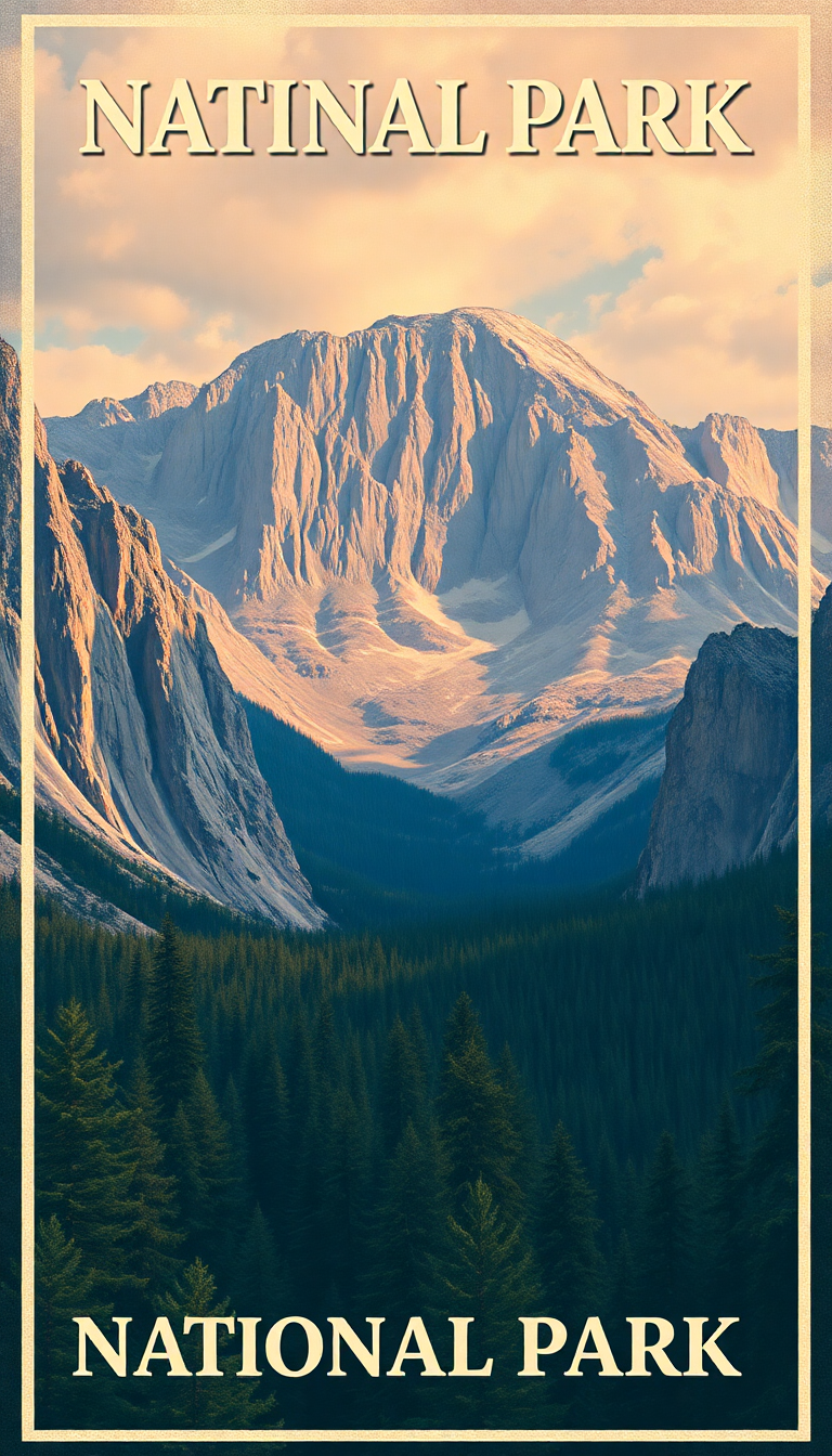 Vintage Travel Poster Style National Park Digital art New Wallpaper