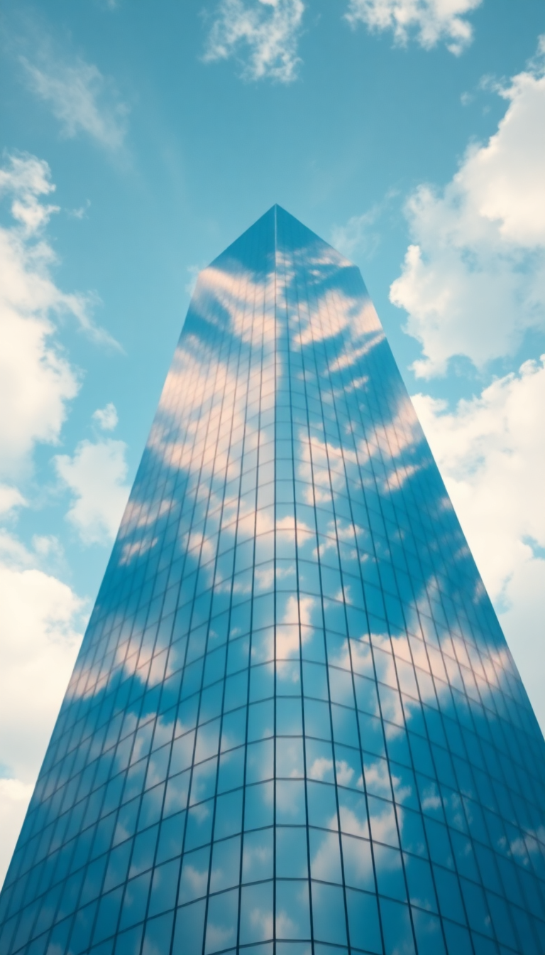 Glass Skyscraper Reflections Clouds Warped Photorealistic Wallpaper