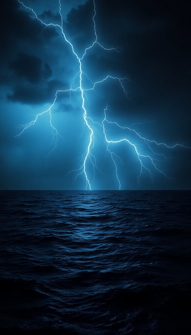 Lightning Storm Over Dark Ocean Photorealistic Wallpaper