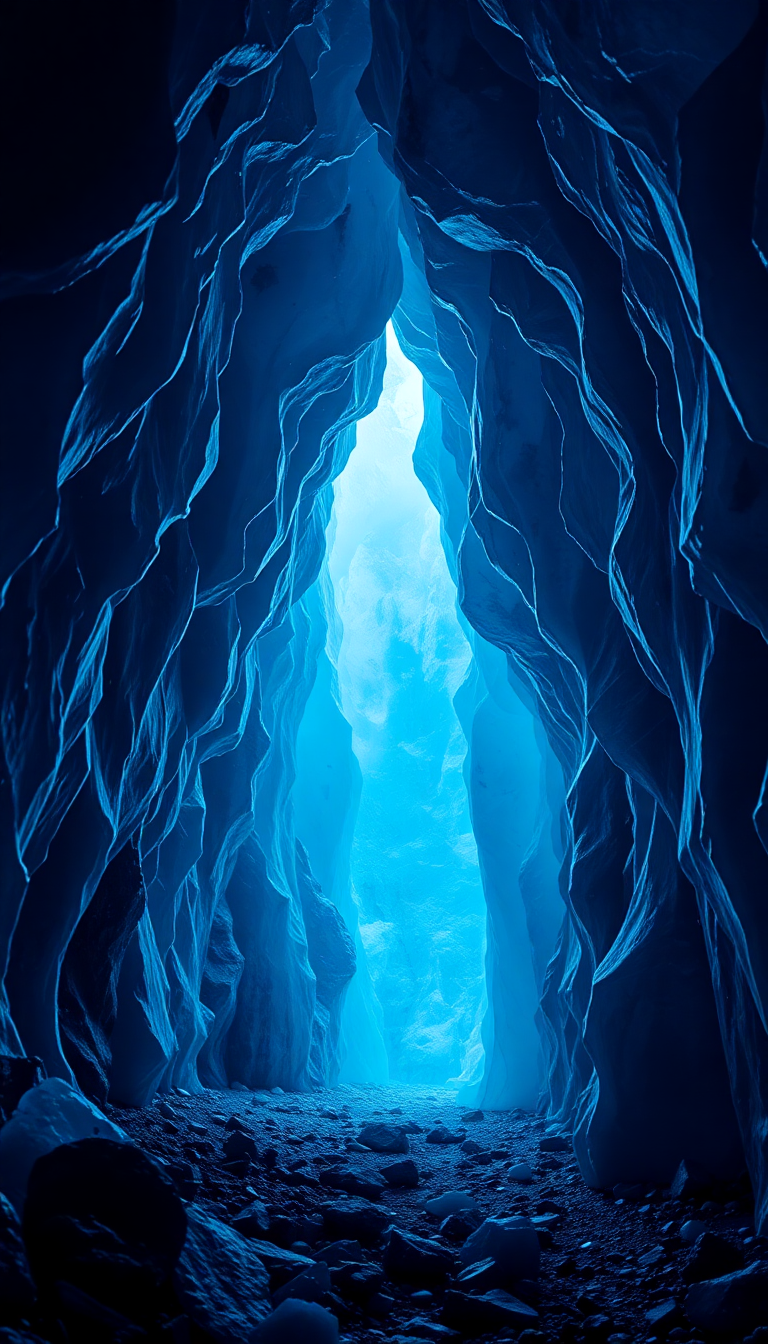 Glacial Ice Cave Blue Crystal Photorealistic Wallpaper