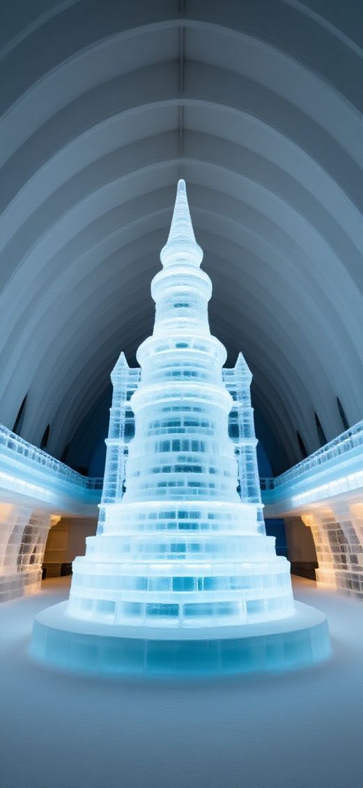 Ice Hotel Interior Frozen Sculptures Photorealistic Wallpaper
