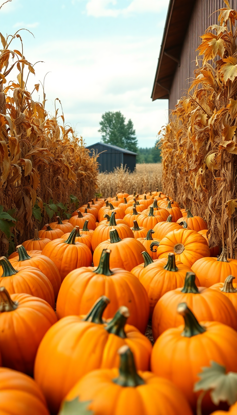 Autumn Harvest Pumpkins Corn Farm Photorealistic Wallpaper