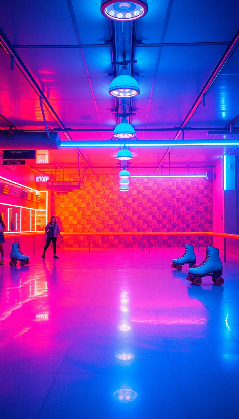 Roller Skating Rink 80s Neon Photorealistic Wallpaper