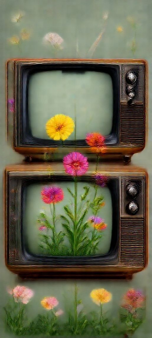 Flowers Growing From Old Television Digital art Wallpaper