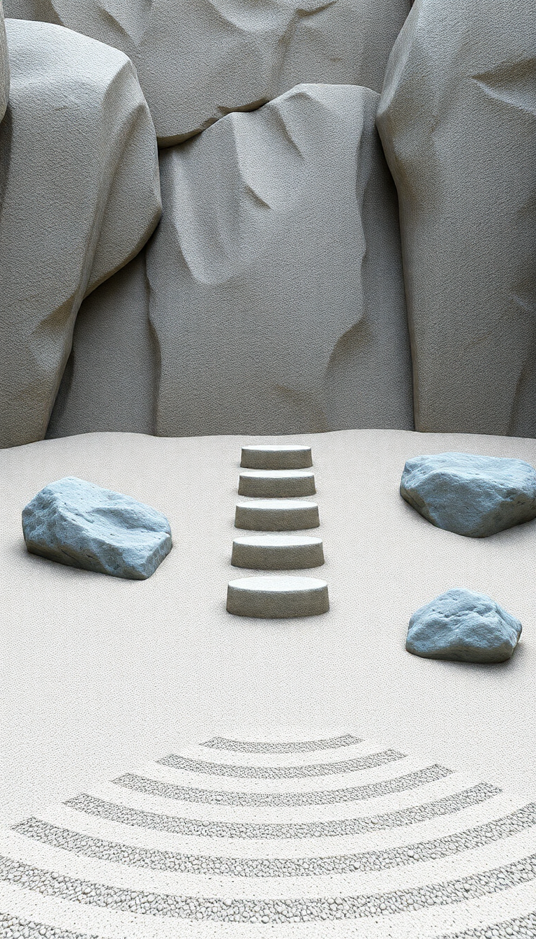 Zen Rock Garden Raked Sand Photorealistic Wallpaper