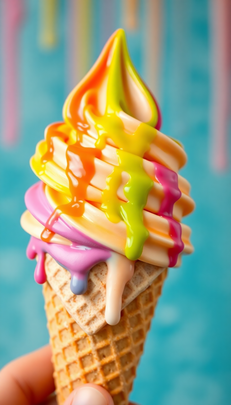 Ice Cream Cone Melting Summer Photorealistic Wallpaper