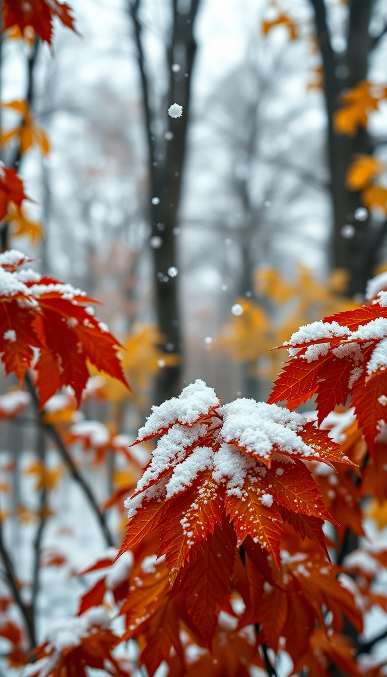 First Snow Falling On Autumn Photorealistic Wallpaper