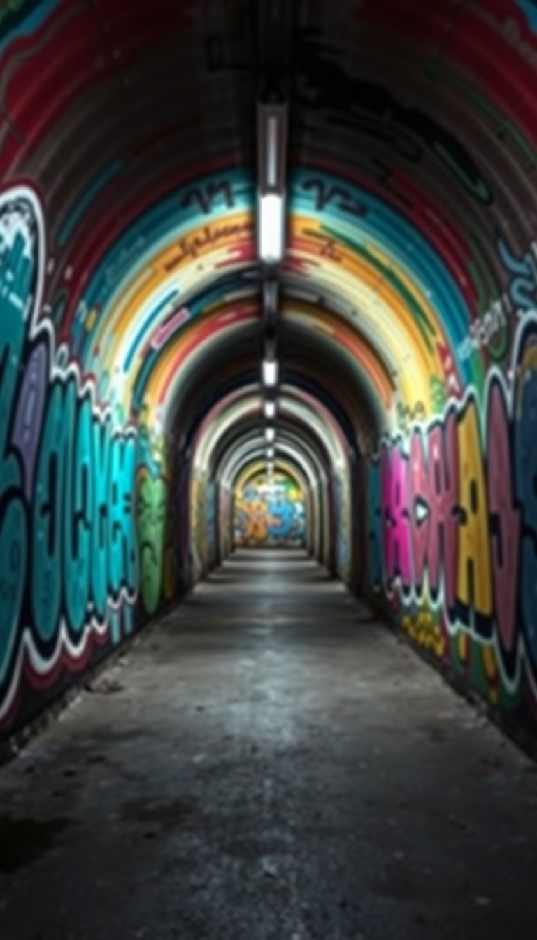 Graffiti Tunnel Perspective Vanishing Point Photorealistic Wallpaper