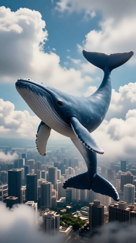 Giant Whale Swimming Through Clouds Digital art Wallpaper