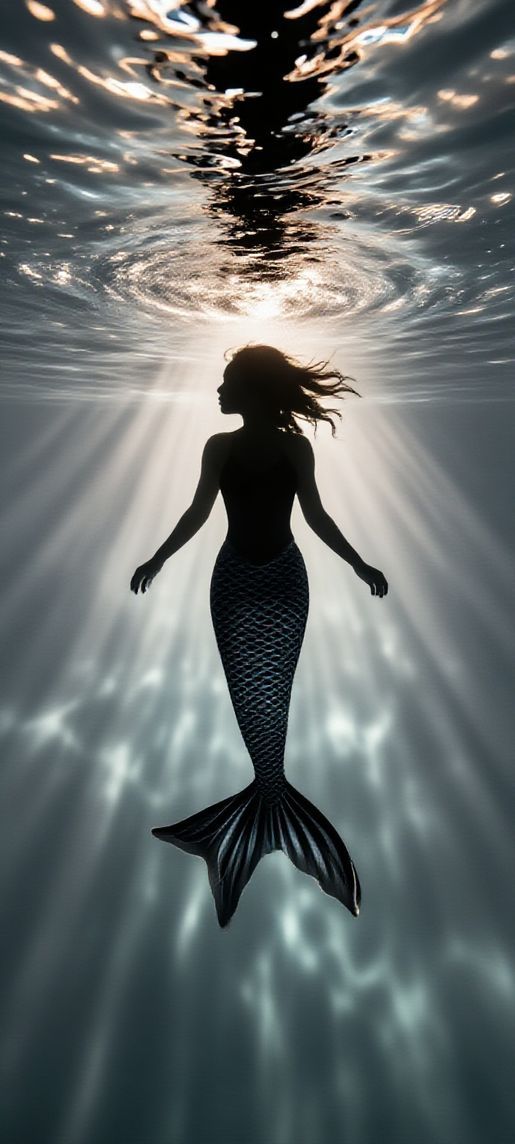 Mermaid Silhouette Swimming Toward Surface Digital art Wallpaper
