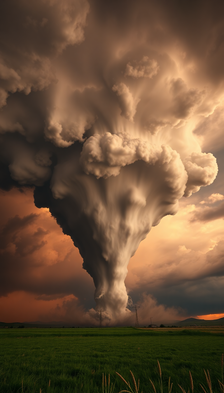 Supercell Thunderstorm Dramatic Tornado Forming Photorealistic Wallpaper
