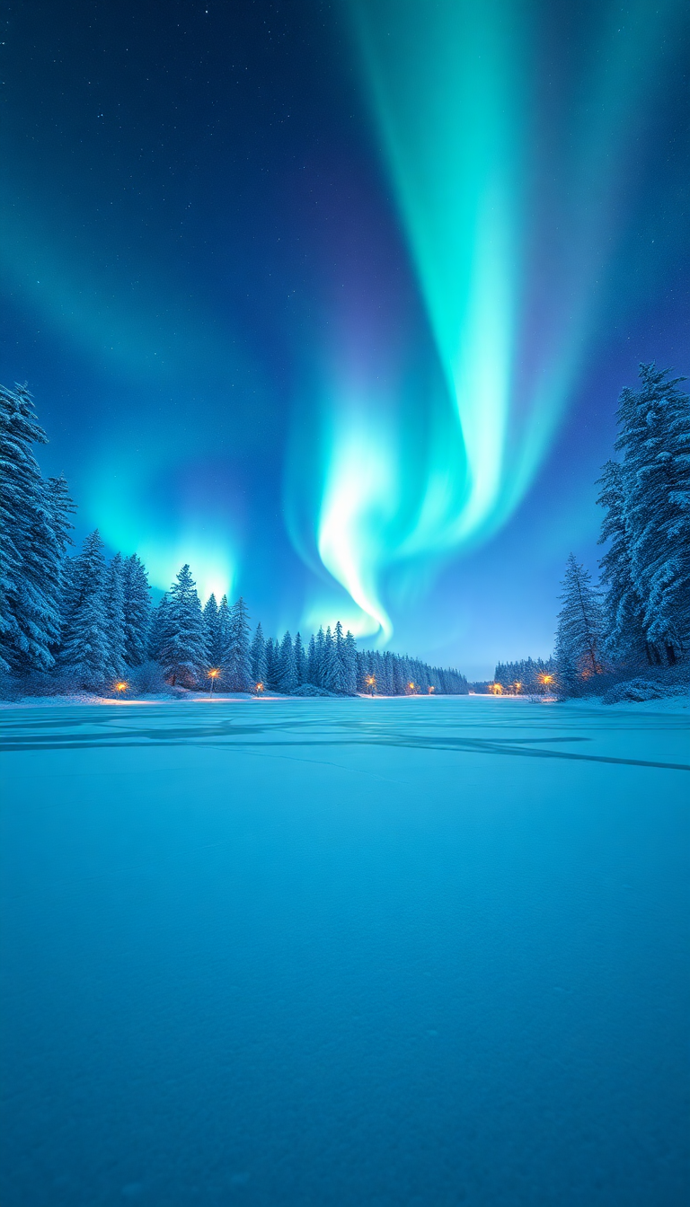 Winter Northern Lights Over Frozen Photorealistic Wallpaper