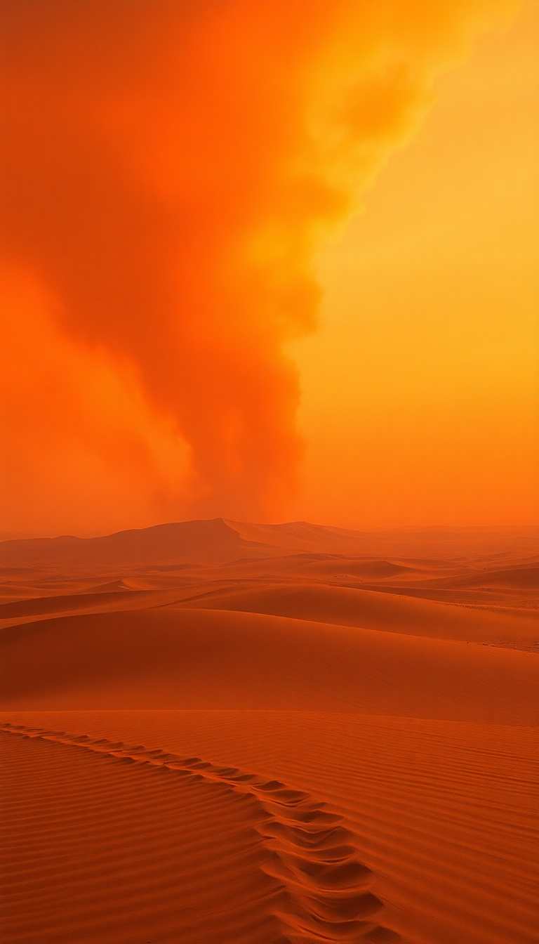 Sandstorm Approaching Desert Dramatic Orange Photorealistic Wallpaper