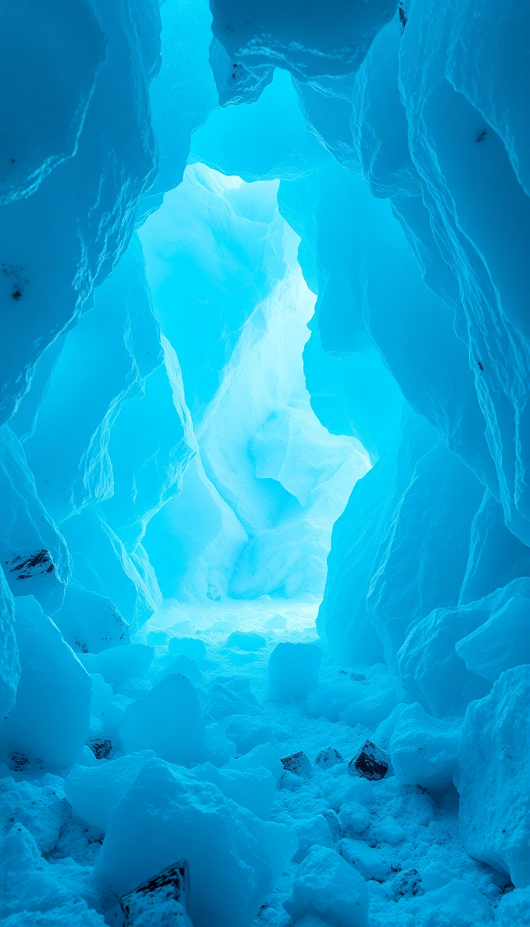 Glacial Ice Cave Blue Crystal Photorealistic Wallpaper
