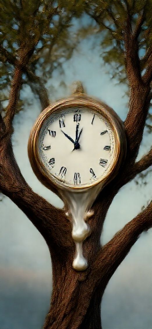 Melting Clock On Tree Branch Digital art Wallpaper