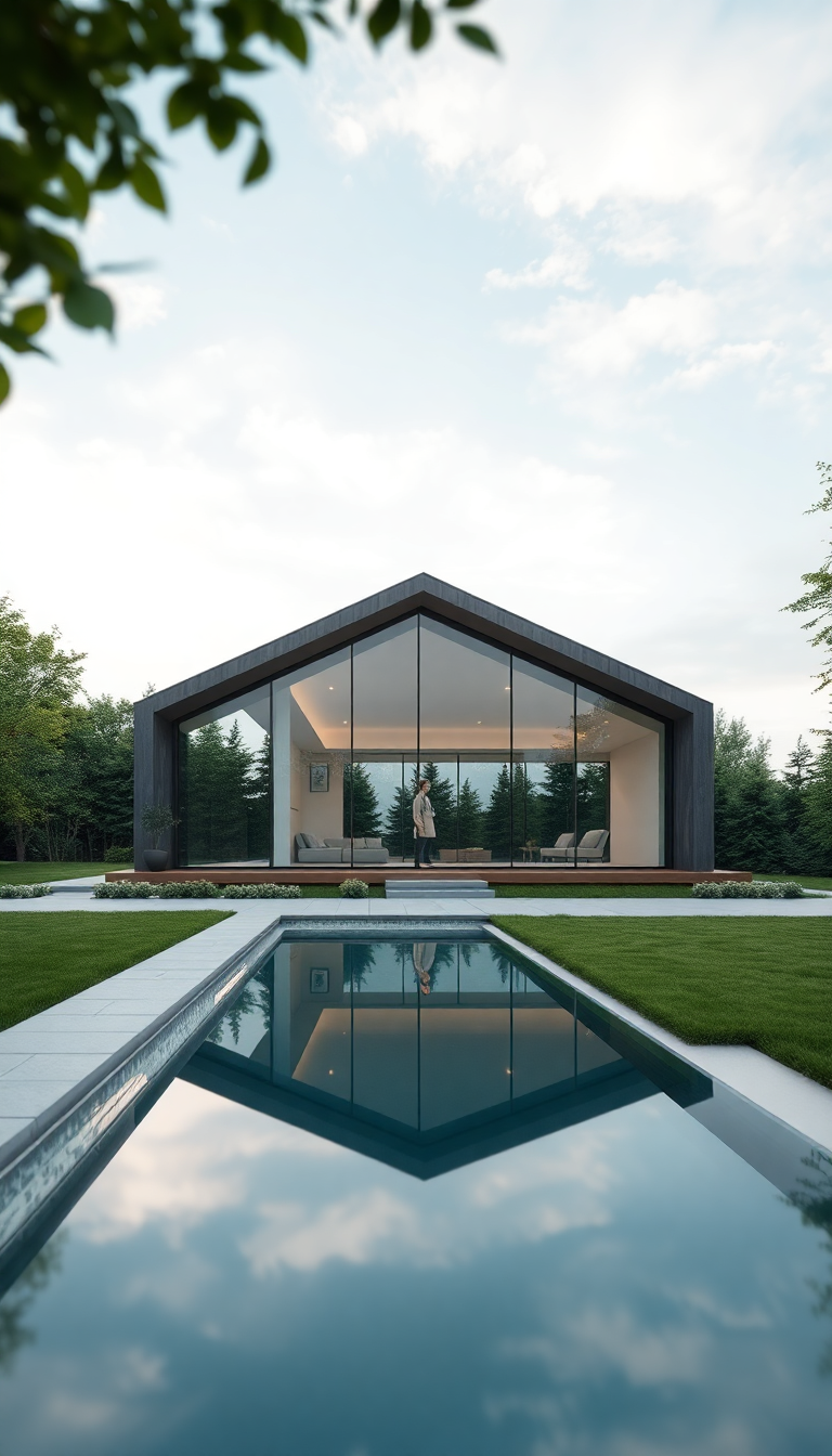 Modern Minimalist House Glass Walls Photorealistic Wallpaper