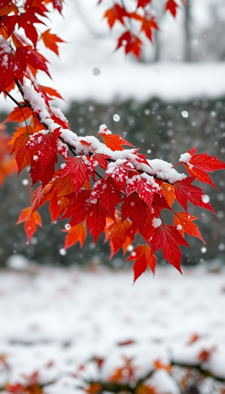 First Snow Falling On Autumn Photorealistic Wallpaper