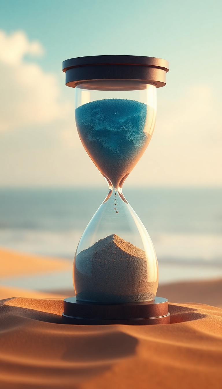 Hourglass Containing Ocean And Desert Digital art Wallpaper
