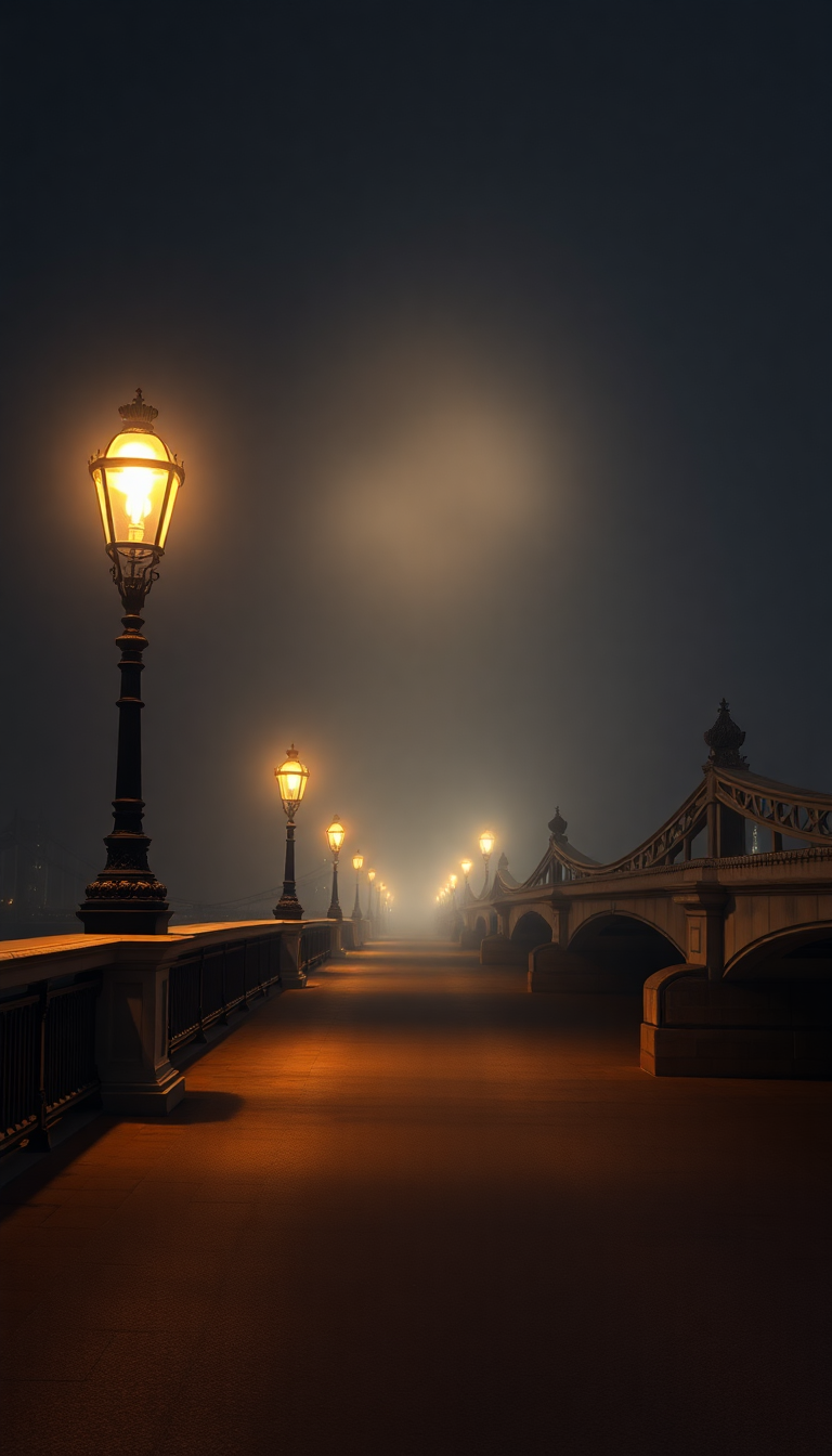 Surreal Lampposts Vintage Bridge London Photorealistic Wallpaper