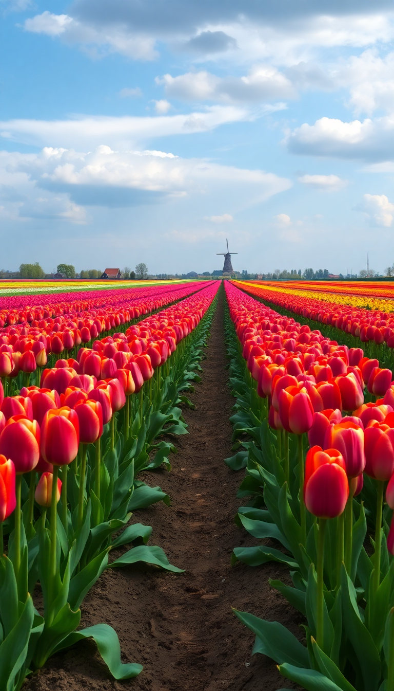 Nature Mesmerizing Tulip Field Rows Wallpaper