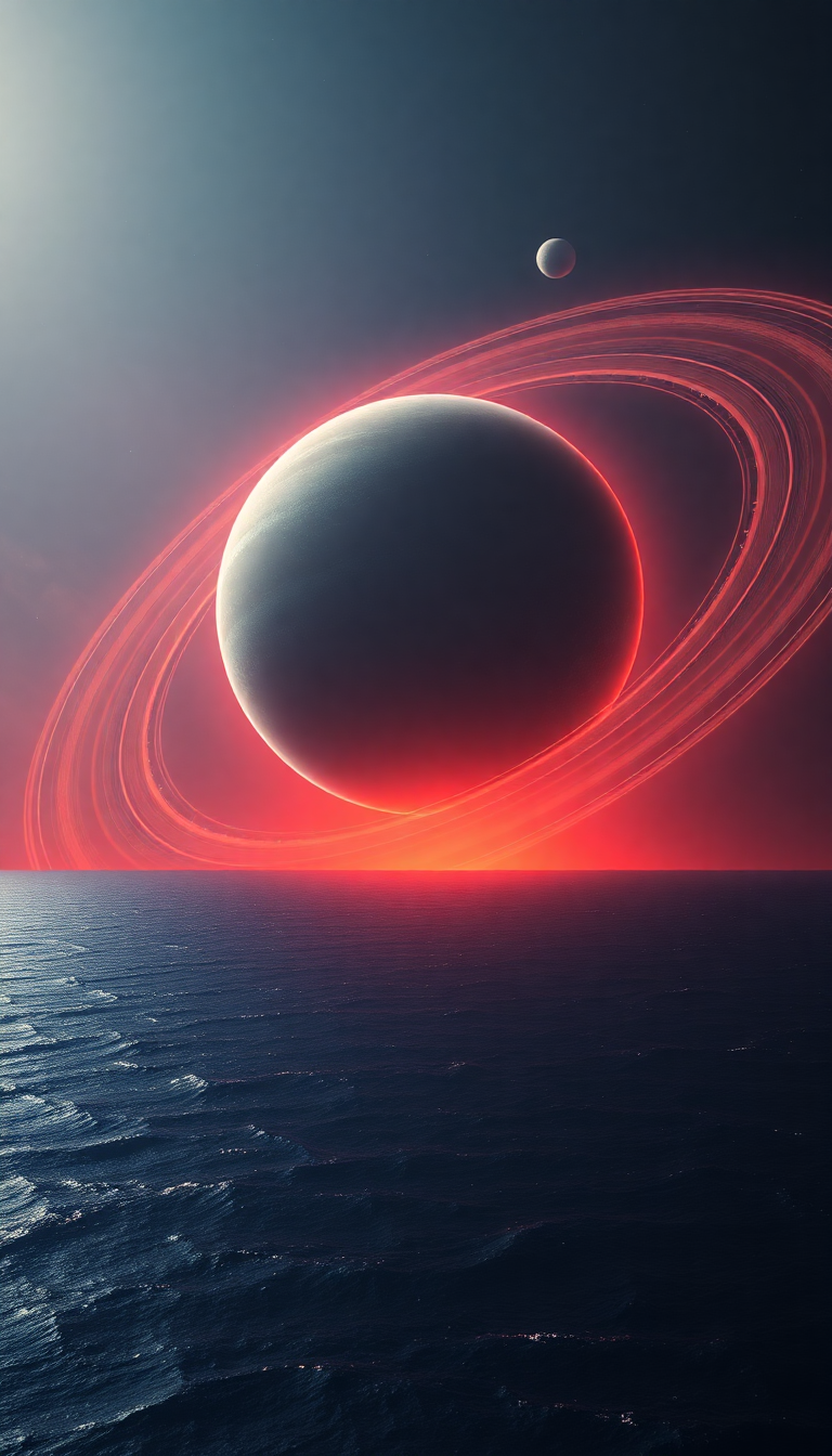 Massive Ringed Planet Rising Over Photorealistic Wallpaper