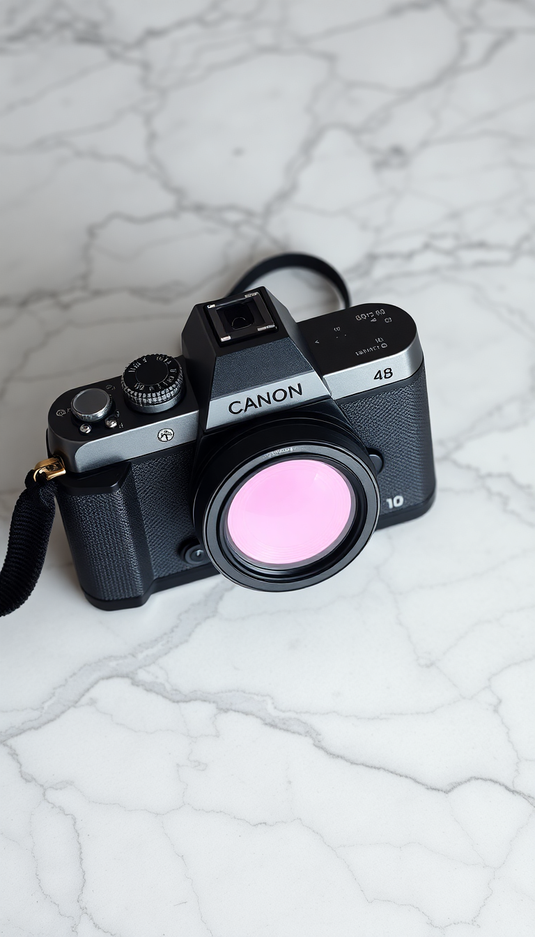 Film Camera On Marble Flatlay Photorealistic Wallpaper