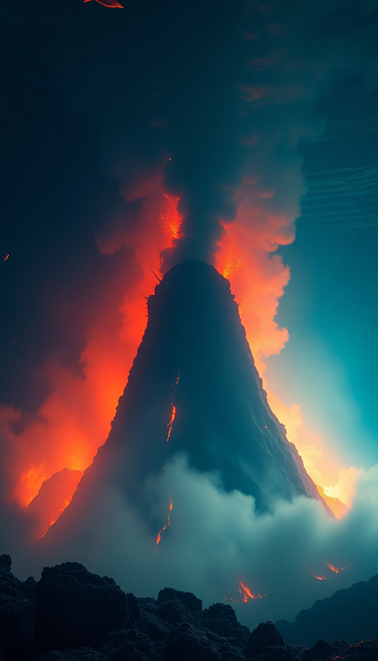 Underwater Volcano Vents Smoke Sea Photorealistic Wallpaper