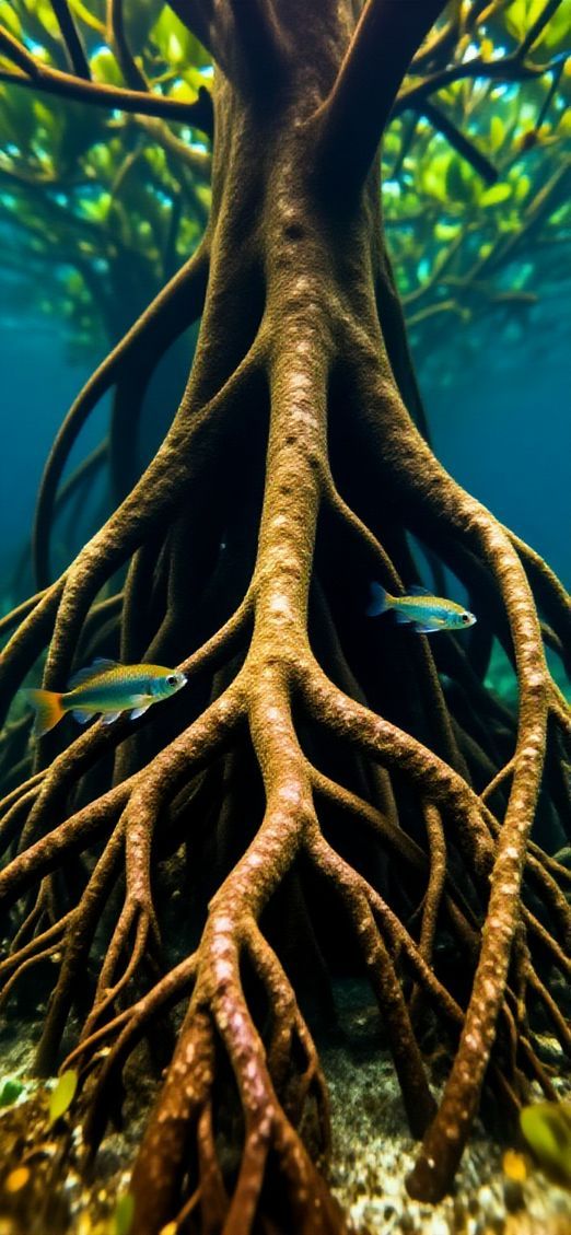 Mangrove Forest Roots Underwater Fish Photorealistic Wallpaper