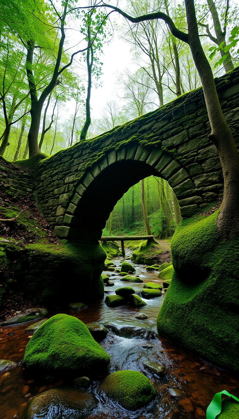 Moss Covered Ancient Stone Bridge Aesthetic Wallpaper