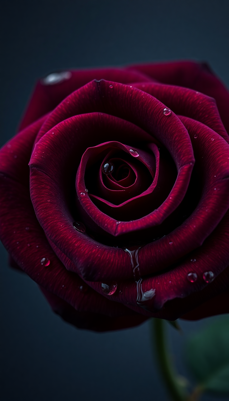 Black Rose With Water Droplets Photorealistic Wallpaper