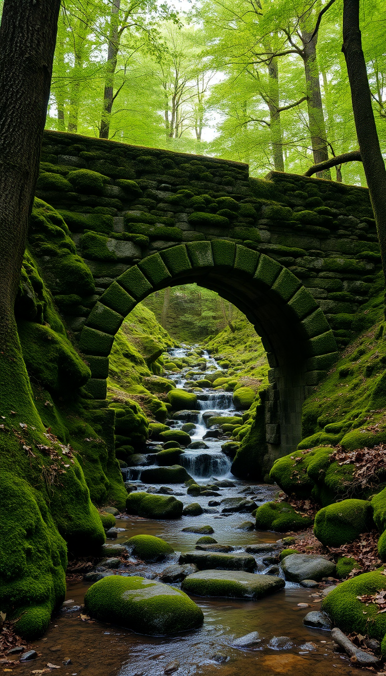 Moss Covered Ancient Stone Bridge Aesthetic Wallpaper