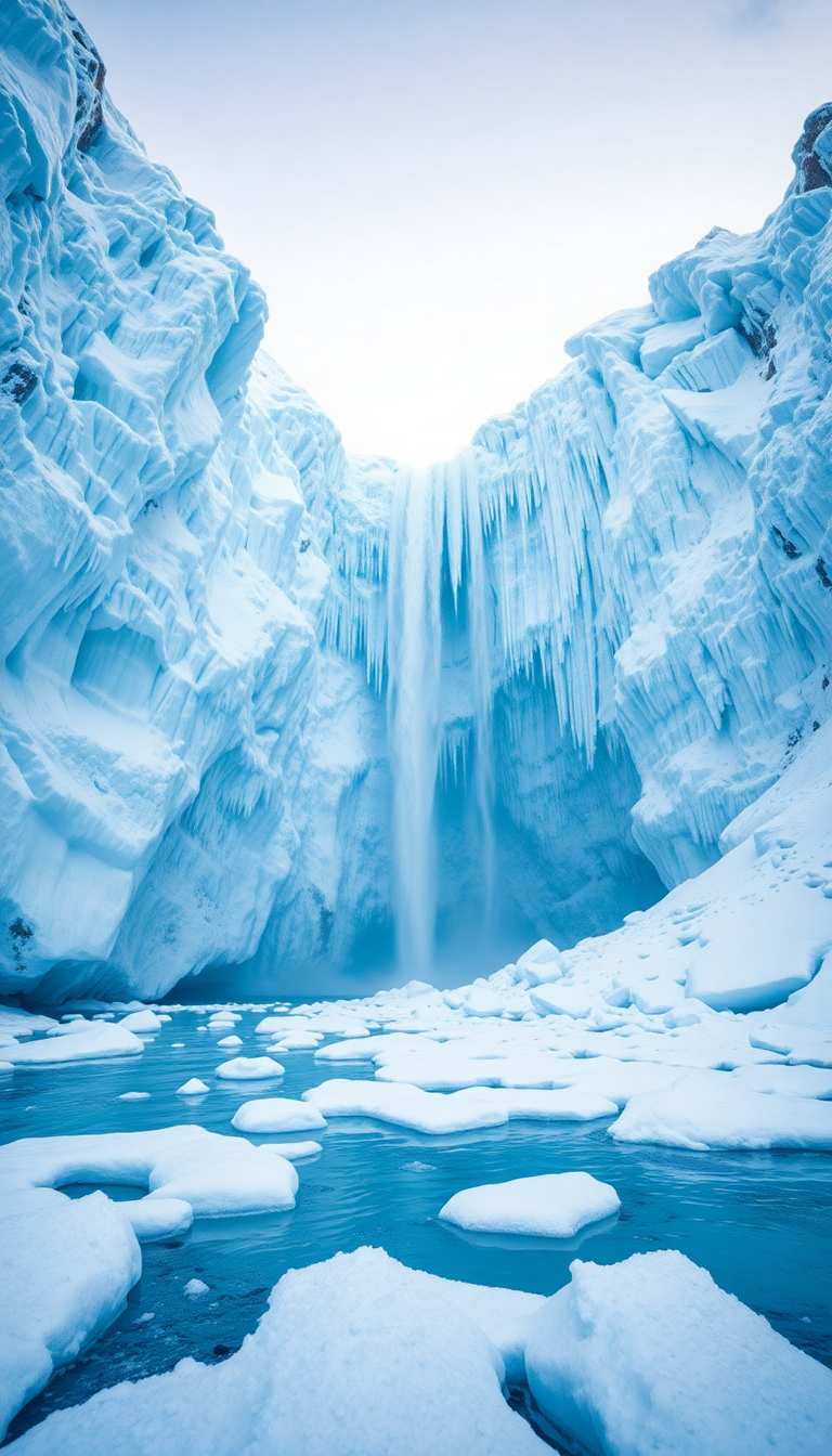 Frozen Waterfall Ice Formations Winter Photorealistic Wallpaper