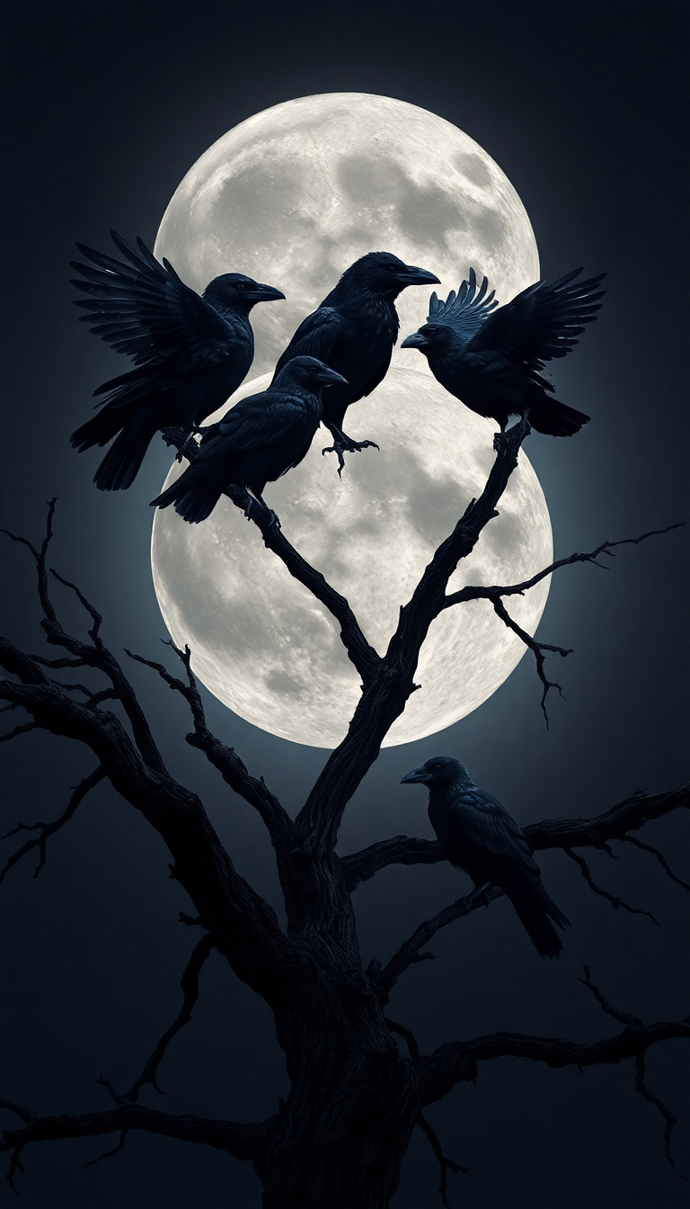 Ravens On Dead Tree Branches Digital art Wallpaper